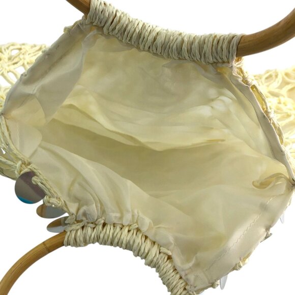 Vintage Style GaBaangs Handbag Beige Woven Macramé Sequin Details Bamboo Handles - Picture 7 of 8